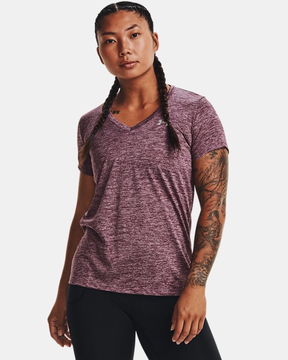 Women's UA Tech™ Twist V-Neck Short Sleeve, Purple, pdpMainDesktop image number 0